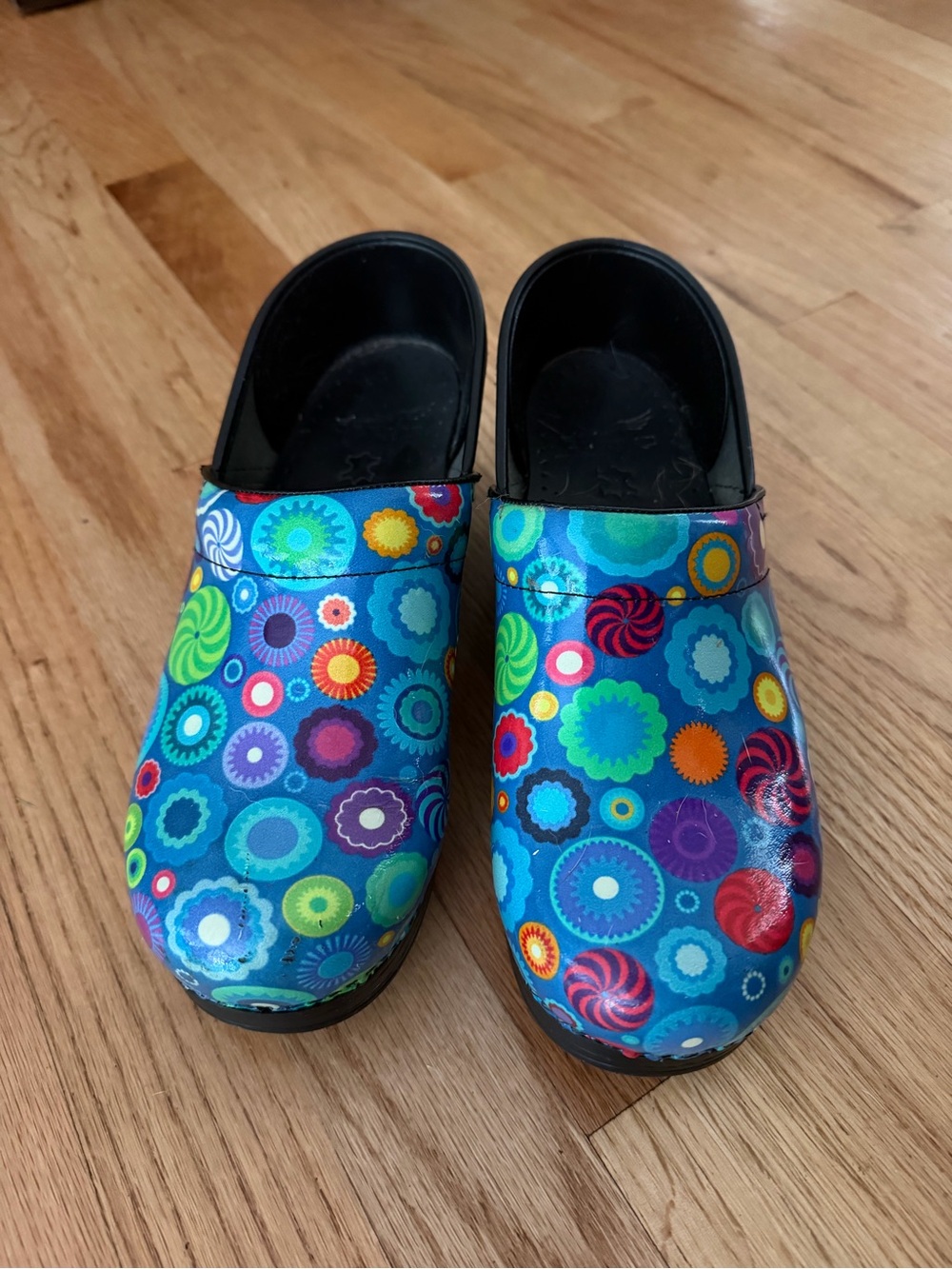 Dansko Multicolor Blue Patterned Clogs